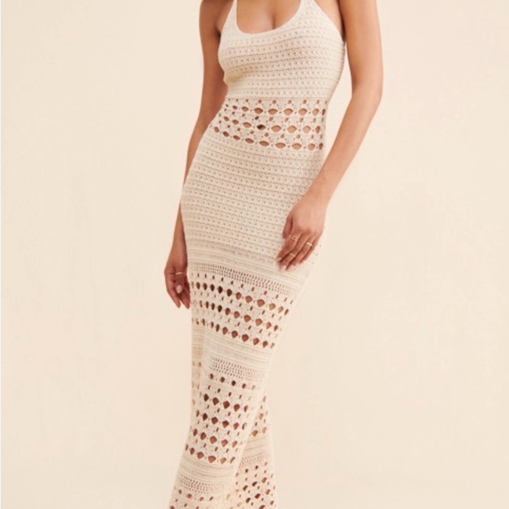 Anthropologie Cream Crochet Maxi Dress